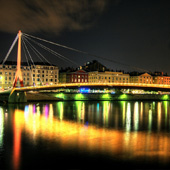 Colourful reflection at footbridge